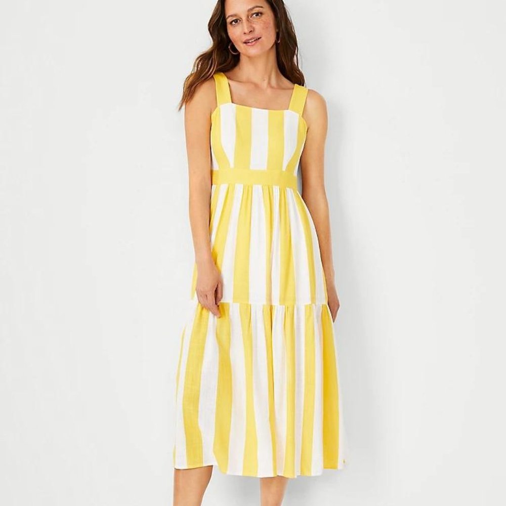 New  Ann Taylor Striped Square Neck Midi Dress - Picture 2 of 4